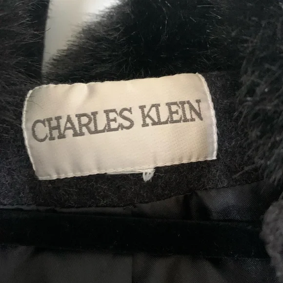 Charles Klein Dark Gray Pea Coat with Faux Fur Hoodie Size Large Great Condition - Picture 4 of 6